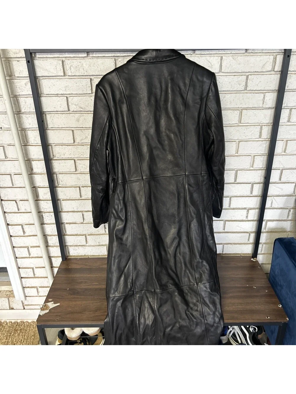 Preston & York Black Genuine Lambskin Leather Trench Coat Size L Single-Breasted - Picture 4 of 4